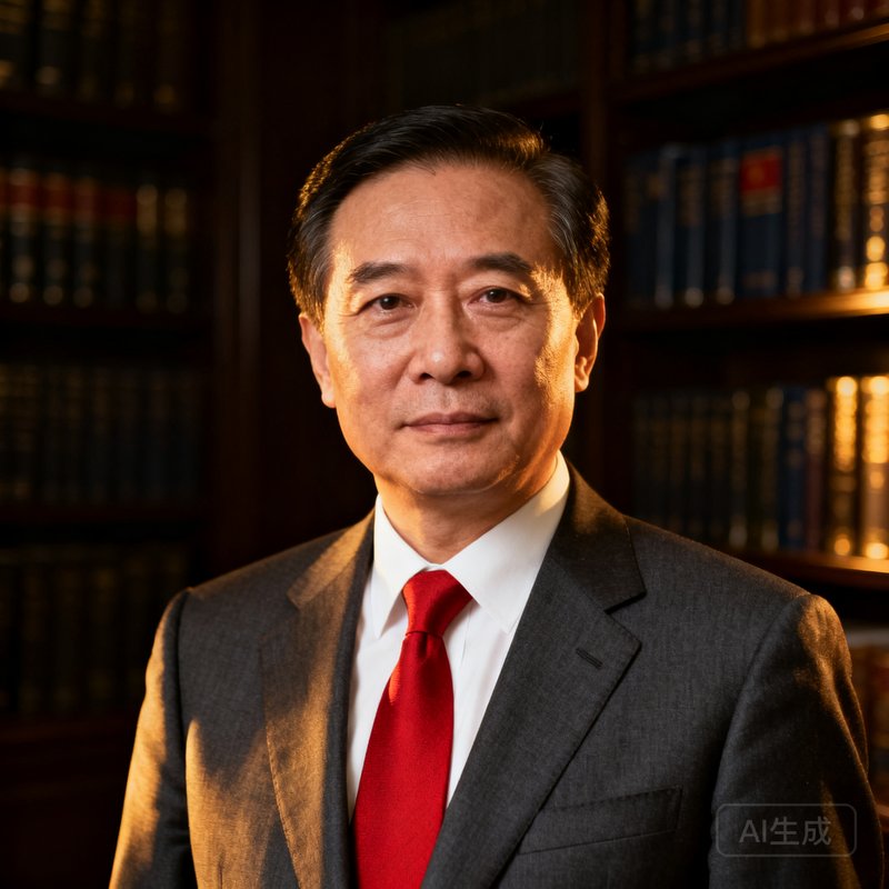 公海贵宾会创始人周启明先生半身正装肖像照，背景为深色书架，神情沉稳自信，体现外交礼宾领域资深专家的气质